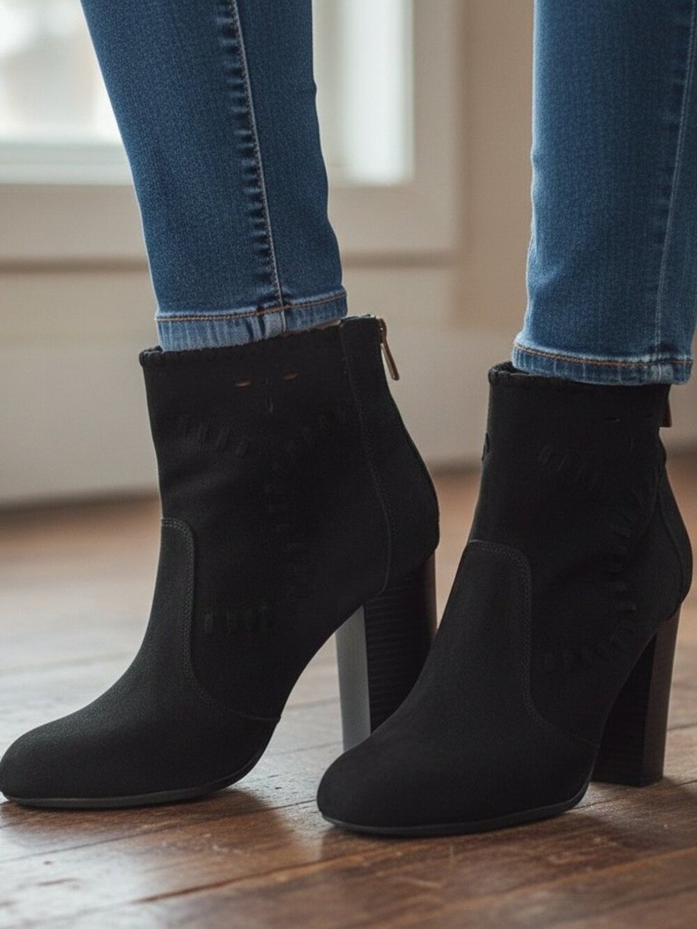 Bamboo "Scenery" Black Suede Ankle Boot